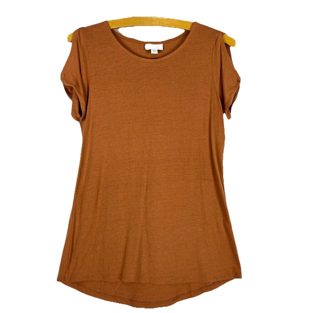 J Jill Love Linen Top XS Brown Linen Blend Short Sleeve Casual Summer